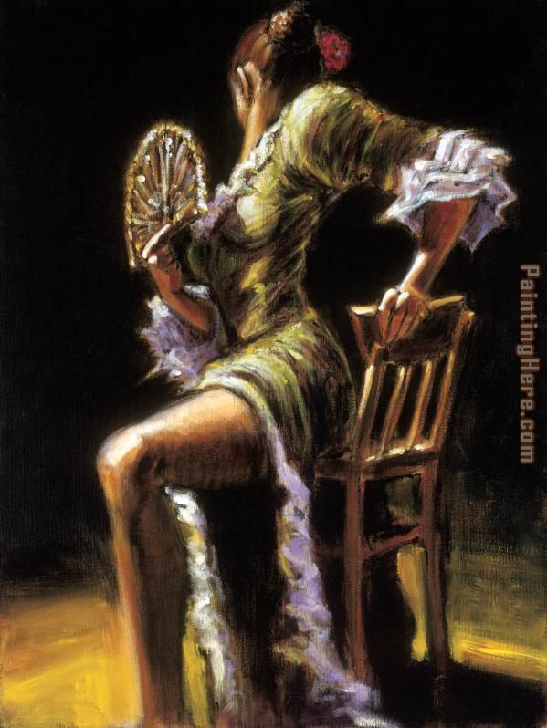 FLAMENCO DANCER II with fan painting - Fabian Perez FLAMENCO DANCER II with fan art painting